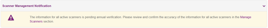 screenshot of Scanner Management Notification
